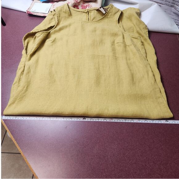 Vtg Studio Ease Pure Linen Shift Dress 16W* Womens Mustard Chartreuse (24W Tag) - Picture 10 of 12